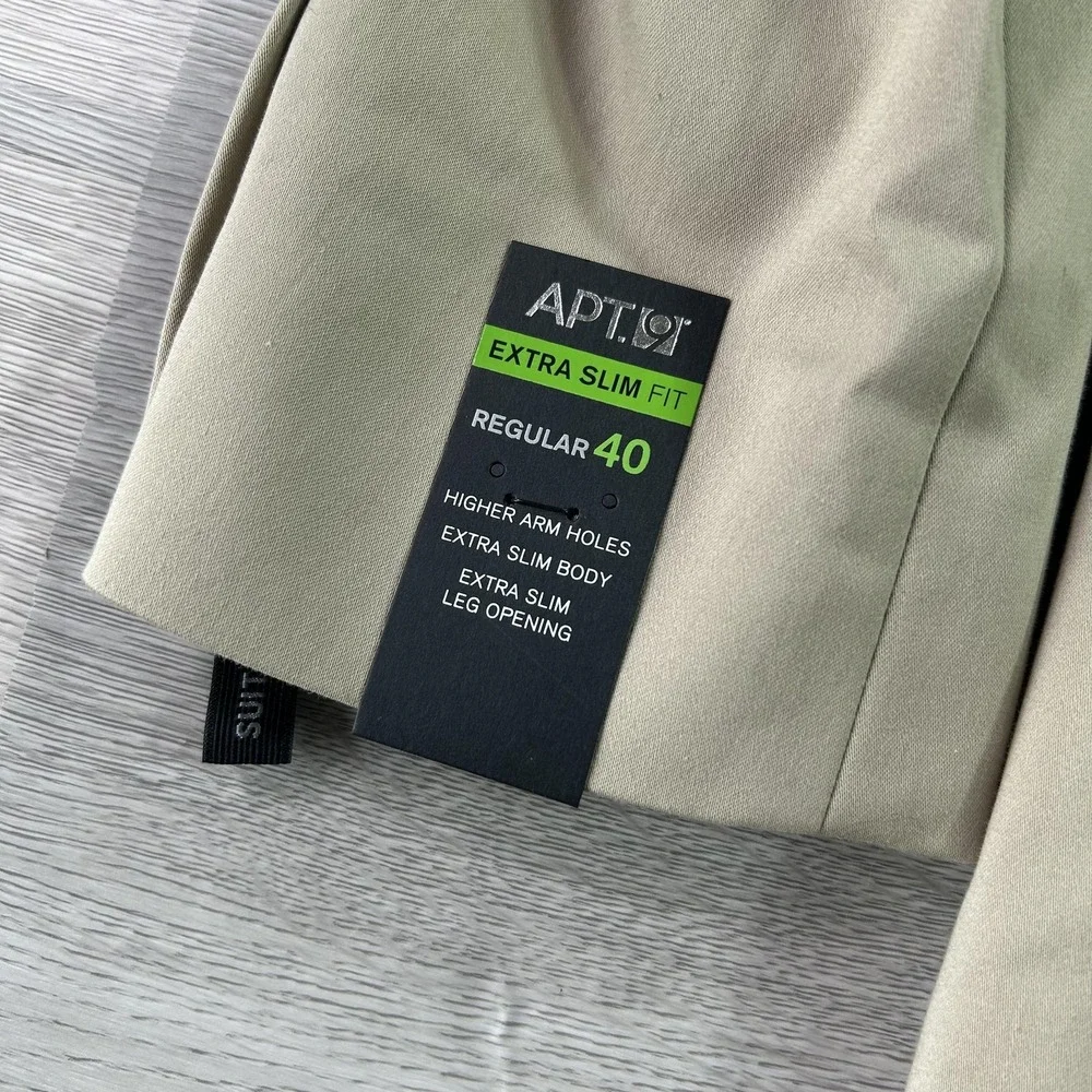 NEW Apt 9 Suit Jacket‎ Mens 40 Beige Cotton Poly Stretch Extra Slim Fit